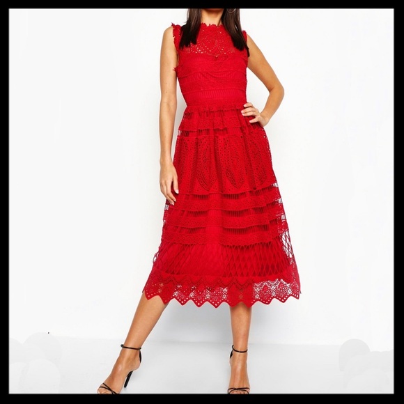 Boohoo Dresses & Skirts - Boohoo Lace Midi Skater Dress